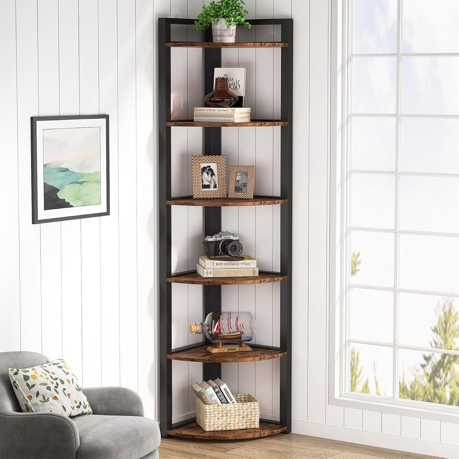 Bookcase Wood Shelf - Tribesigns 6 Tier Corner Shelf, 70.9