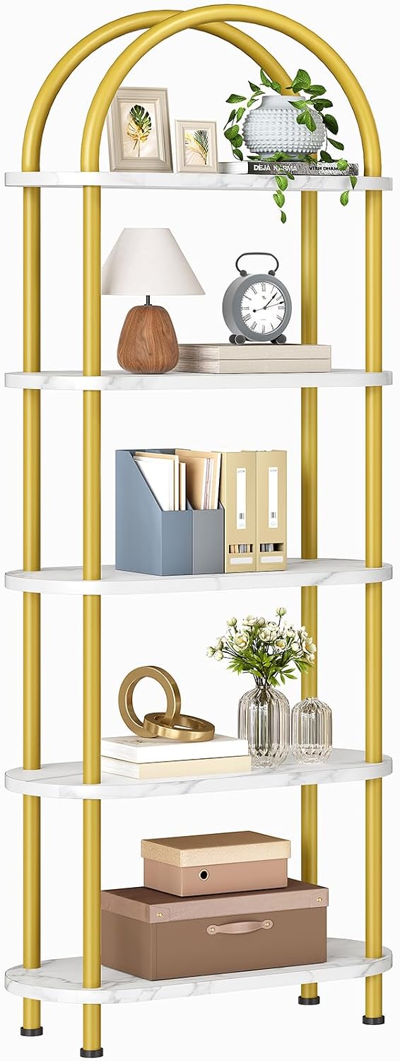 Bookcase Wood Shelf - HOOBRO 5 Tier Open Bookshelf, Industrial