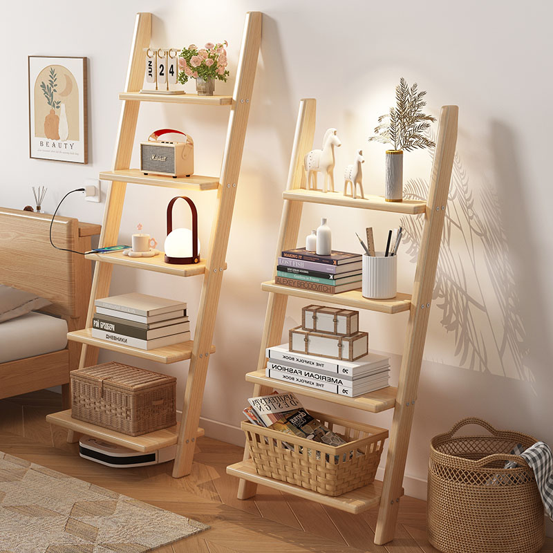 Bookcase Wood Shelf - ‌Solid Wood Wall Shelf, Creative Ladder