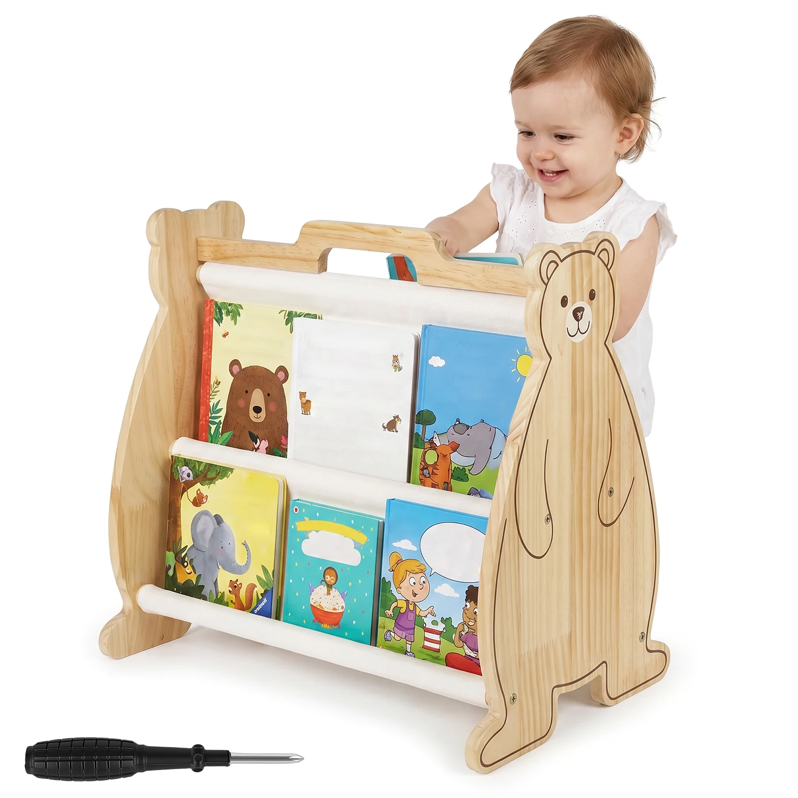 Bookcase Wood Shelf - Children's Bookcase Display Double Sided Solid