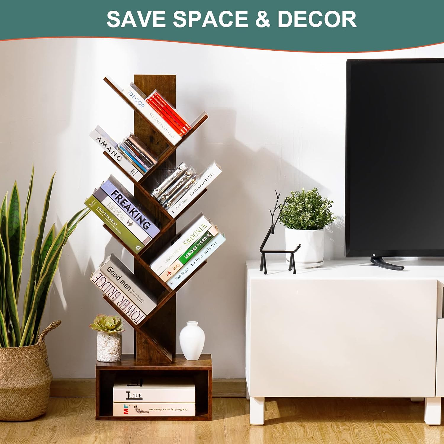 Yoobure Tree Bookshelf - 6 She - Bookcase Wood Shelf 评论和价格