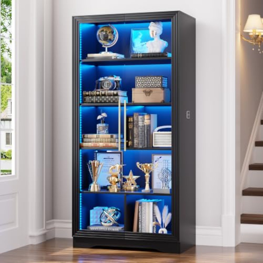 Bookcase with Glass Doors and  - Bookcase Wood Shelf 评论和价格