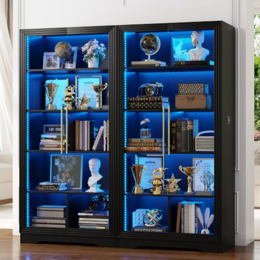 Bookcase with Glass Doors and  - Bookcase Wood Shelf 评论和价格