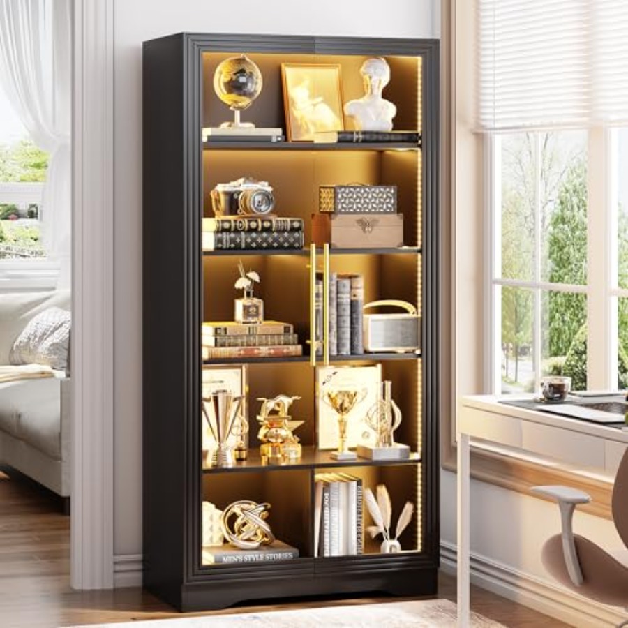 Bookcase with Glass Doors and  - Bookcase Wood Shelf 评论和价格