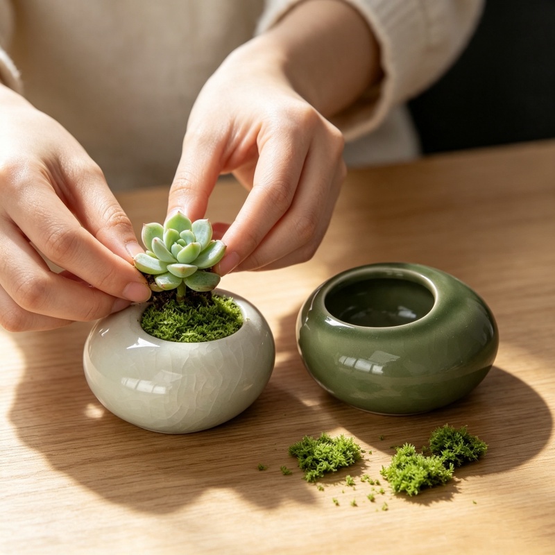 Mini Ice Crack Glazed Plant Po - Plant Desk Mini 评论和价格