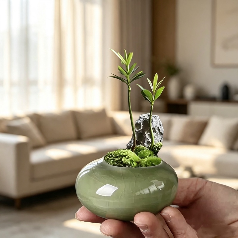 Mini Ice Crack Glazed Plant Po - Plant Desk Mini 评论和价格