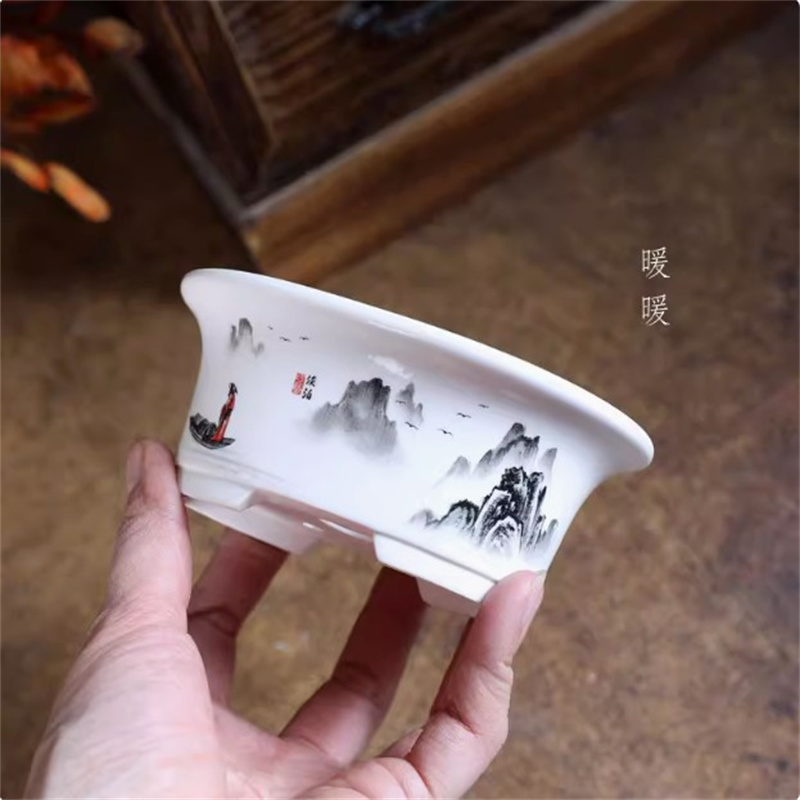 Porcelain White Oval Bonsai Po - Plant Desk Mini 评论和价格