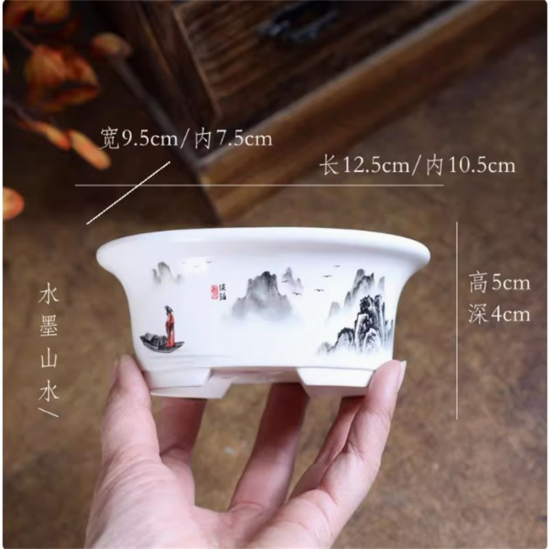 Porcelain White Oval Bonsai Po - Plant Desk Mini 评论和价格