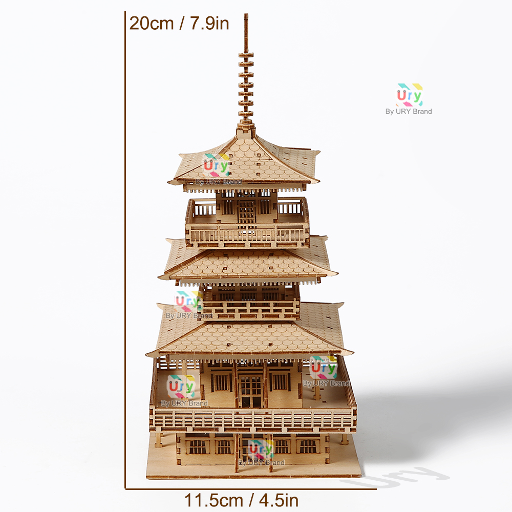 URY 3D Wooden Tower Ancient Pa - Home Office Building 评论和价格