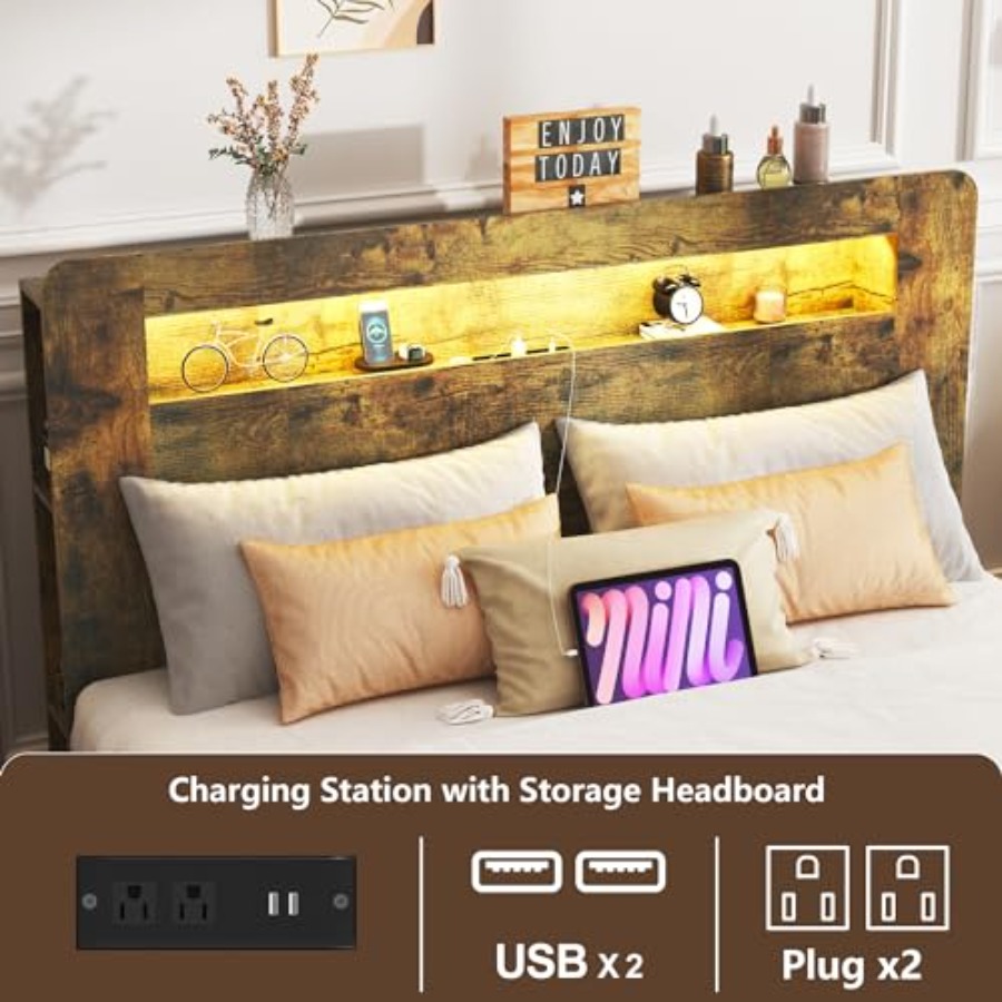 Wooden Bed Frame with Storage  - Bookcase Wood Shelf 评论和价格