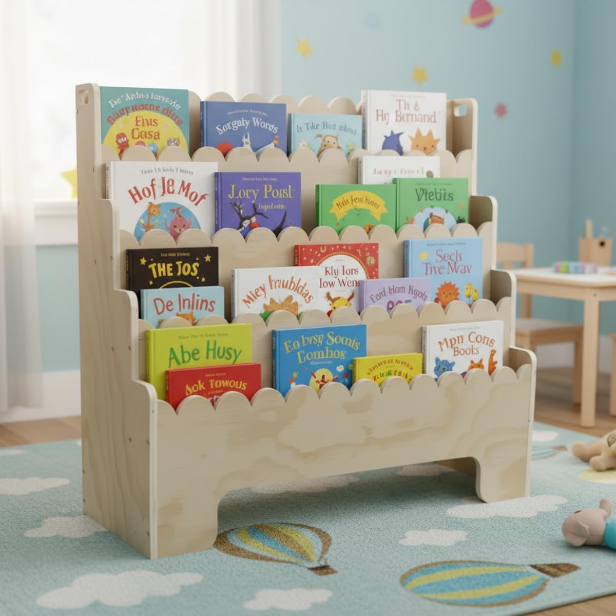Kids Bookshelf 4-Tier, Natural - Bookcase Wood Shelf 评论和价格