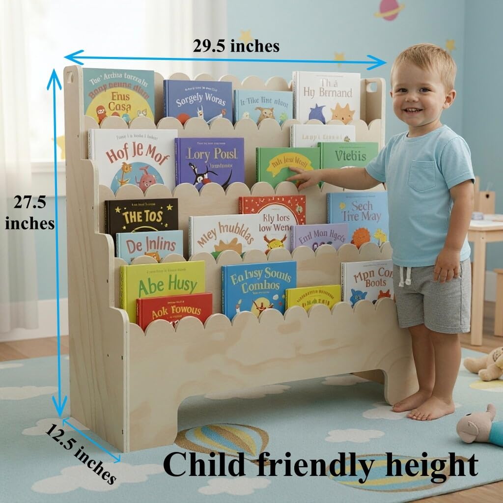 Kids Bookshelf 4-Tier, Natural - Bookcase Wood Shelf 评论和价格