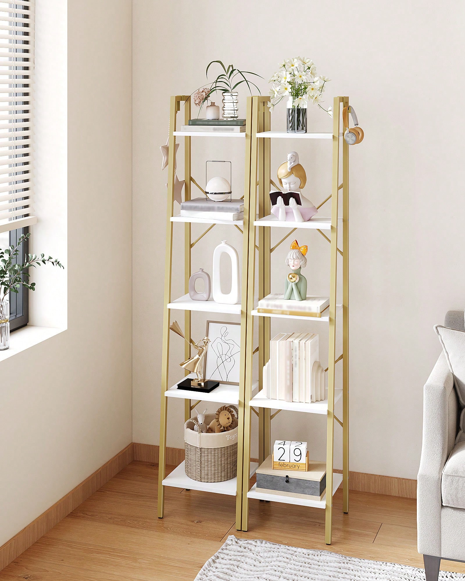 5 Tier Ladder Shelf Modern Gla - Bookcase Wood Shelf 评论和价格