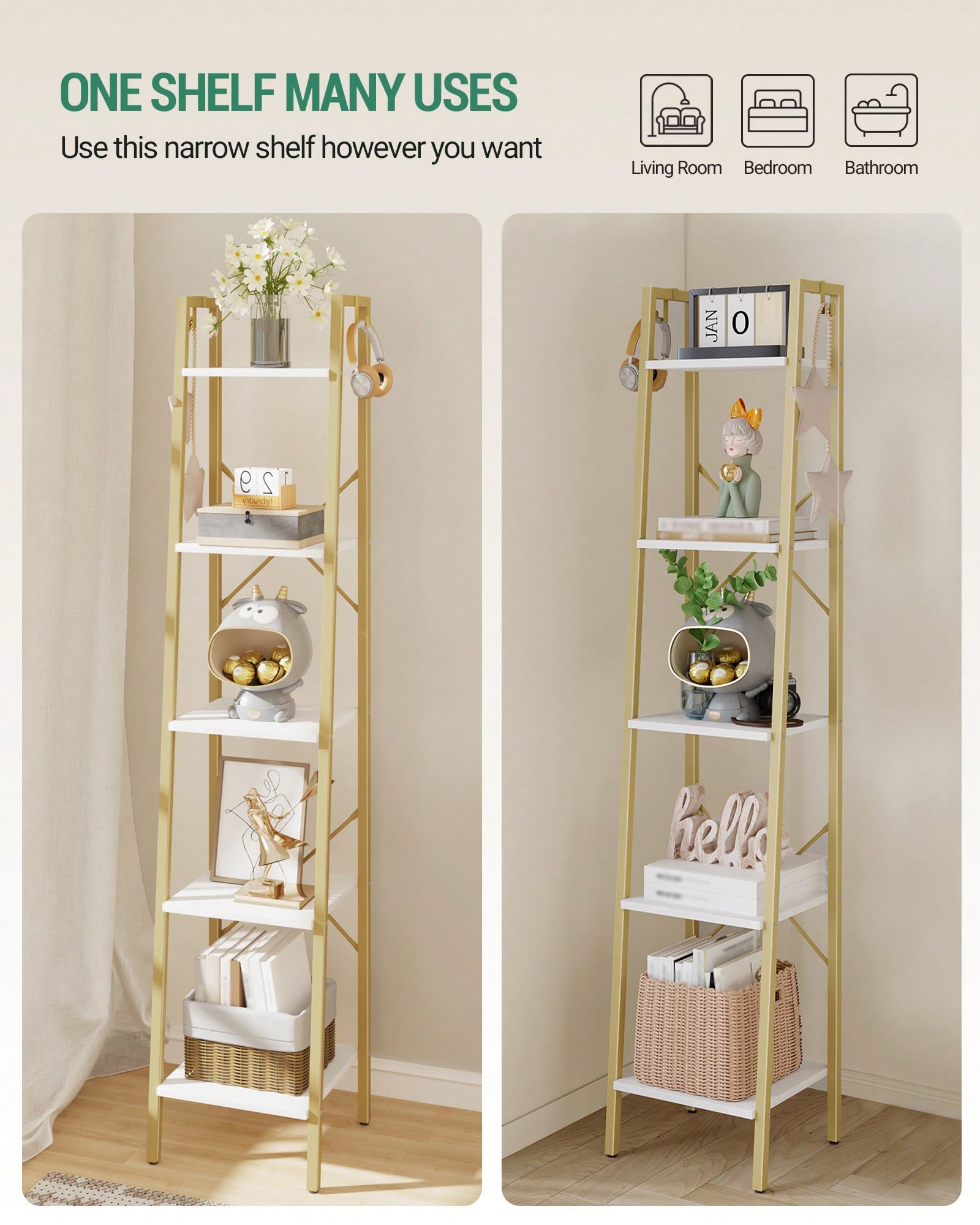 5 Tier Ladder Shelf Modern Gla - Bookcase Wood Shelf 评论和价格